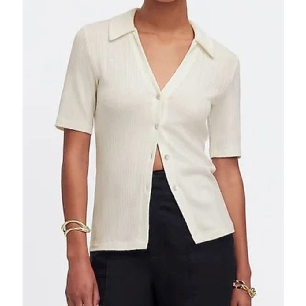 Madewell Cutaway Hem Polo Top Creme Fraiche NWT XXS